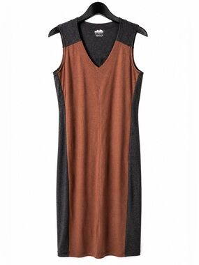 KAVU Sleeveless Color Block Stretch Dress Brown Black
